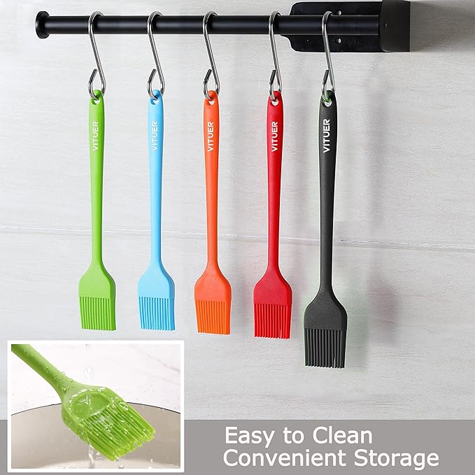 Silicone Basting Pastry Brush, 5 PCS Colorful Silicone Food Brush for Baking Cooking BBQ Grill Spread Oil Butter Sauce, Heat Resistant, Dishwasher Safe (5Pack, Rainbow Colors)