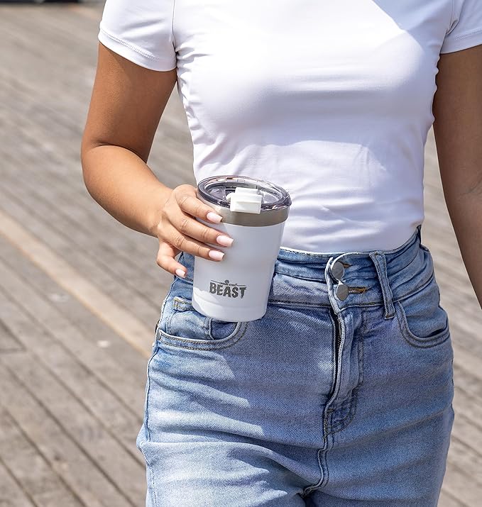 Beast 10 oz Tumbler Stainless Steel Vacuum Insulated Coffee Ice Cup Double Wall Travel Flask (Arctic White)