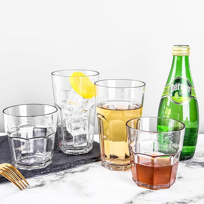 9oz Plastic Drinking Glasses Set of 4 Unbreakable Plastic Juice Tumbler Cups Reusabl Clear Tritan BPA-FREE Kids Water Cups, Dishwasher Safe, Shatterproof, Stackable