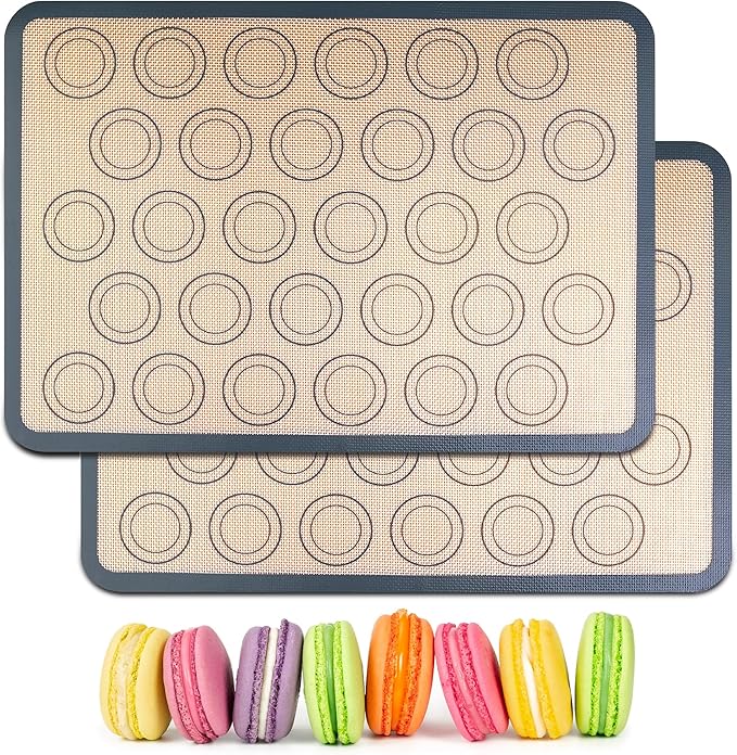 HOOMIL Macaron Silicone Baking Mats 2-Pack, 16.5" x 11.6" Half Sheet Size Macaron Silicone Mat, Non-Stick, Reusable, Food Safe Baking Mats - Brown+Gray