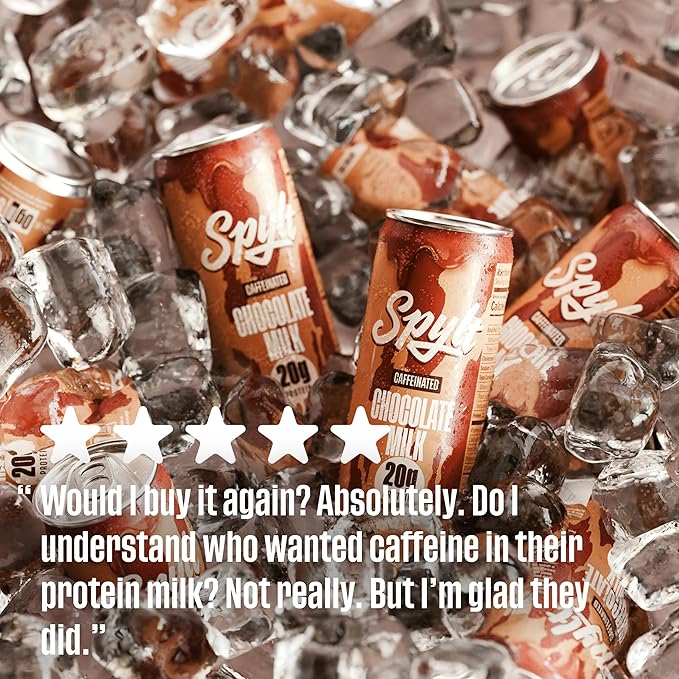 Spylt High Protein Chocolate Milk with 60mg Caffeine & 20g Protein - 90 Calories, Ready to Drink, Sugar Free, Lactose Free Milk, Perfect for Workout Recovery & Afternoon Pick Me Up - 12 Count