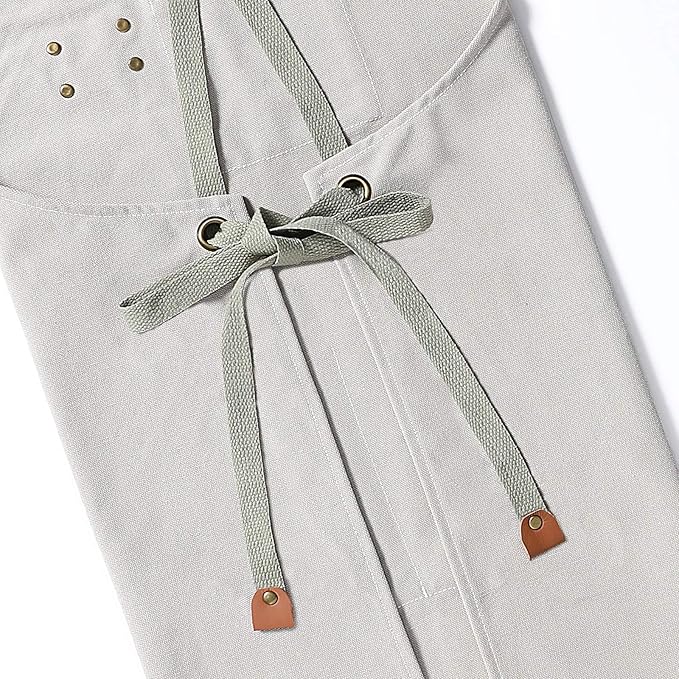 AFUN Chef Aprons for Men Women with Large Pockets, Cotton Canvas Cross Back Heavy Duty Adjustable Work Apron, Size M to XXL (Beige)