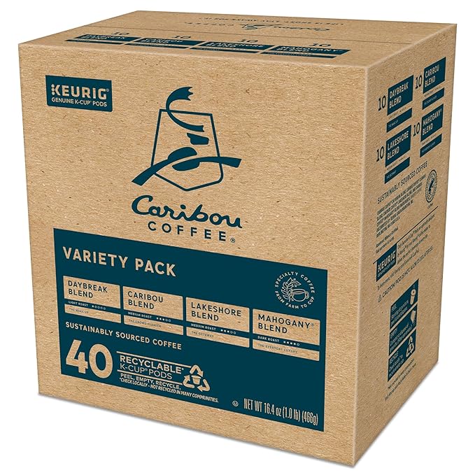 Caribou Coffee Single Serve Keurig K-Cup Pod Variety Pack, Light, Medium, and Dark Roast Coffees, 40-Count Box(Pack of 1)