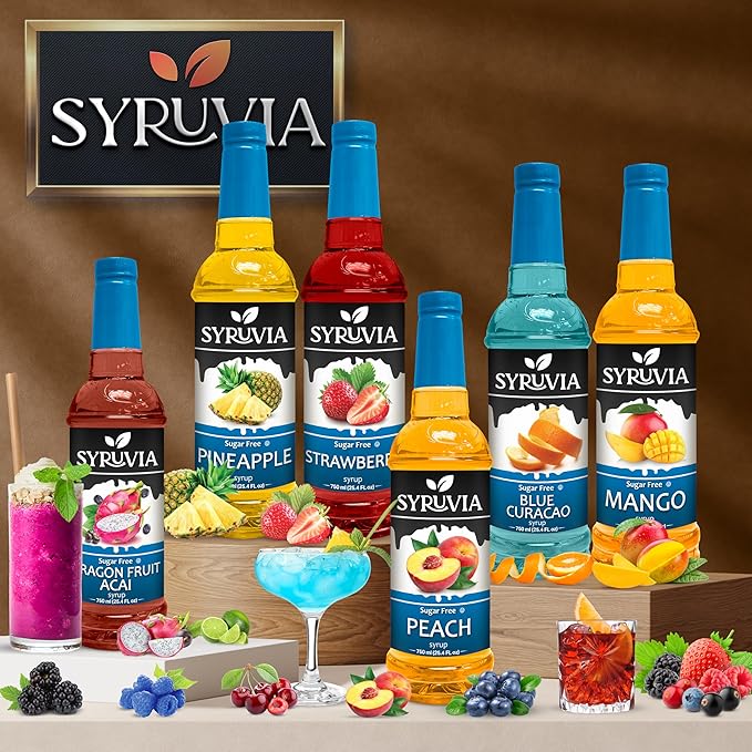 Syruvia Sugar-Free Cherry Syrup, Flavored Syrup for Drinks, Cocktails, Lemonades, Iced Teas, and Desserts – 25.4 fl oz, With Pump