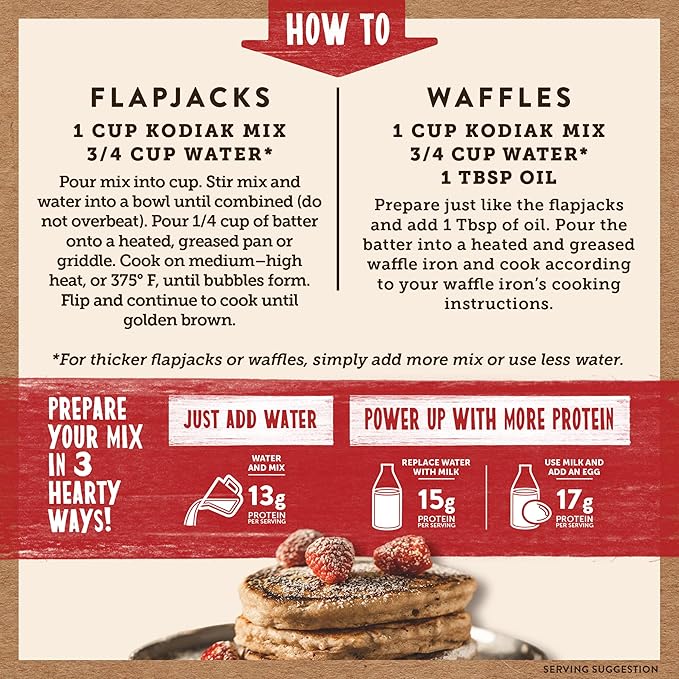 Kodiak Cakes Power Cakes, Pancake & Waffle Mix, Raspberry Lemon, High Protein,100% Whole Grains (Pack of 6)