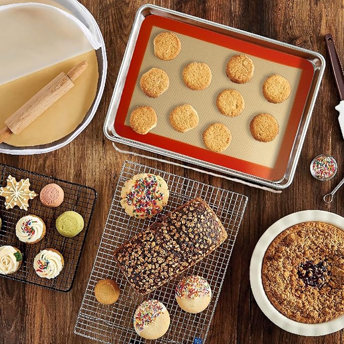 AMYONE Quarter Sheet Silicone Baking Mat, 2 Pcs Non-Stick Silicone Baking Mats Cookie Sheet for 9x13 Baking Pan, Reusable Baking Sheet Liners Compatible with Nordic Ware Naturals Quarter Sheet