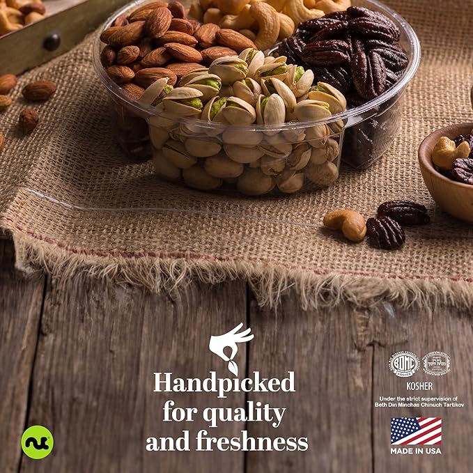 NUT CRAVINGS - Thanksgiving Mixed Nuts Gift Basket + Heart Ribbon (4 Assortments) Holiday Xmas Christmas Food Arrangement, Healthy Snack Care Package, Food Assortments