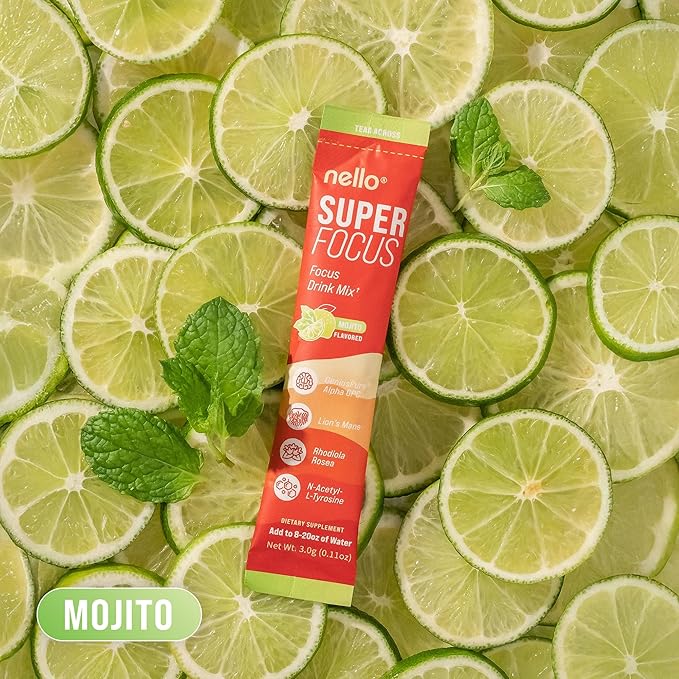 SuperFocus Mojito – Nootropic Focus Drink Mix, 20 On-The-Go Packets, Alpha GPC, Lion’s Mane, Rhodiola, Sugar-Free
