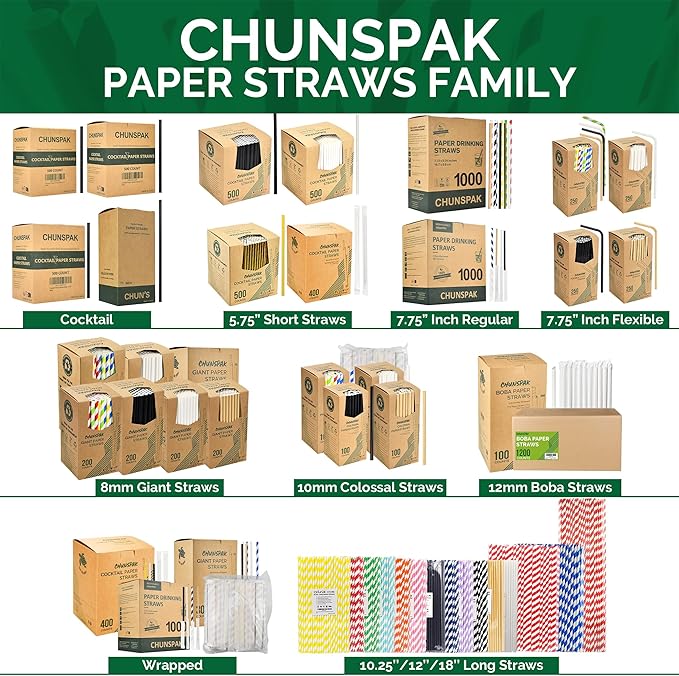 [500 Counts] Chunspak 5.75 inch Disposable Brown Kraft Short Paper Cocktail Straws & Stirring Straws - for Home, Bars and Restaurants