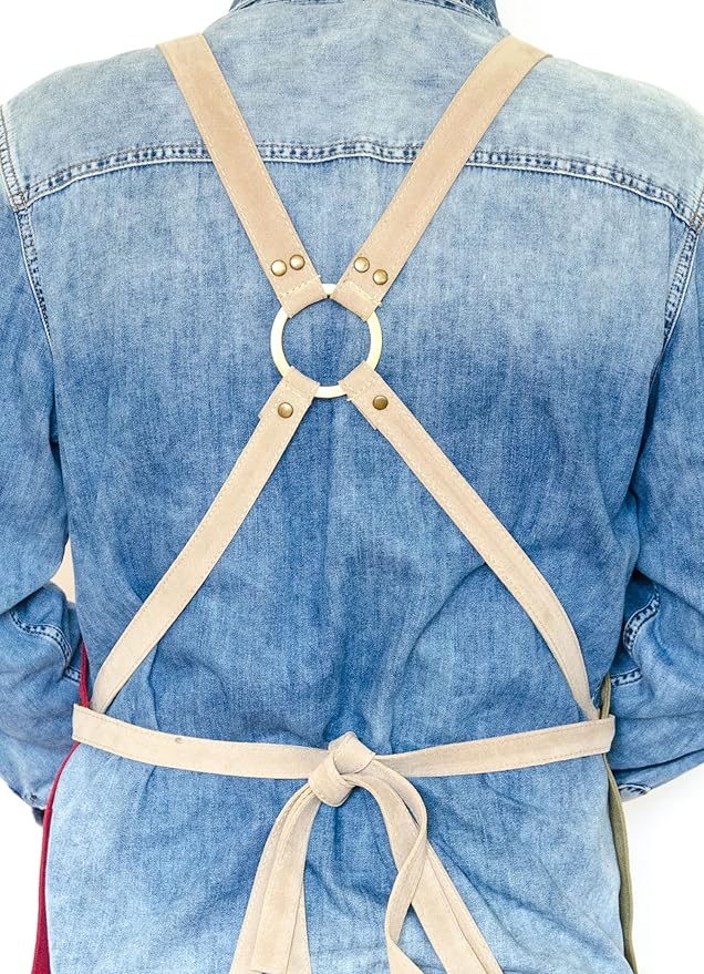 Apron for Women and Men Waterproof Canvas Extra Pocket for Chef Barista Gardening BBQ Grilling Crossback Unisex