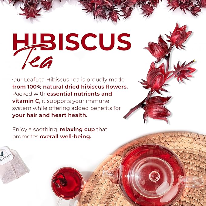 LeafLea Hibiscus Tea Bags – 160 Count, Individually Wrapped, 100% Natural Hibiscus Flower Herbal Tea, Caffeine-Free, Sugar-Free, Gluten-Free, Non-GMO, Te de Hibisco, Jamaica Tea, (Pack of 4)