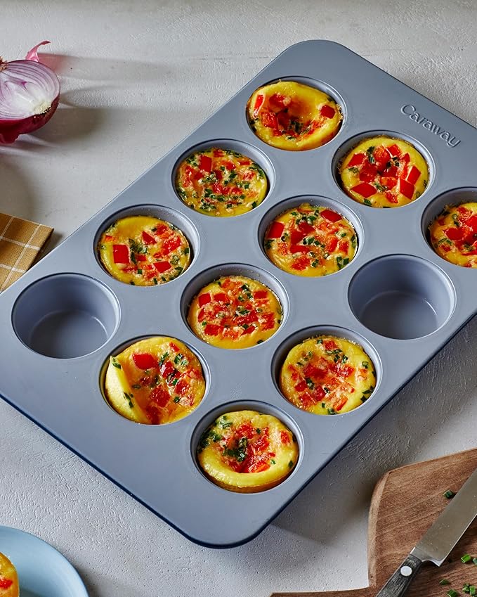 Caraway Non-Stick Ceramic 12-Cup Muffin Pan - Naturally Slick Ceramic Coating - Non-Toxic, PTFE & PFOA Free - Perfect for Cupcakes, Muffins, and More - Slate