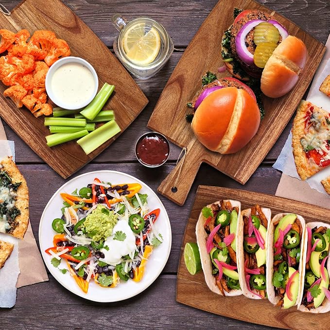 Patelai 12 Packs Wooden Cutting Board Set with Handles Large Kitchen Serving Plain Chopping Board Bulk Gifts for Mom for Vegetables Meat Pizza Cheese Fruit Bread(Acacia Wood,17 x 10 Inch)