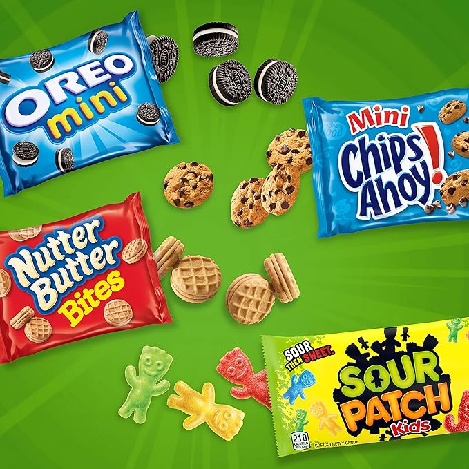 OREO Mini Cookies, CHIPS AHOY! Mini Cookies, SOUR PATCH KIDS Candy & Nutter Butter Bites & Candy Variety Pack, 32 Snack Packs