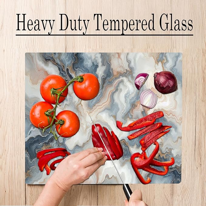Multicolored White Agate Marble Kitchen Glass Cutting Board Ocean Decorative Gift Marbled Granite Stone Rock Gift For Her Mom Wife (Multicolored)