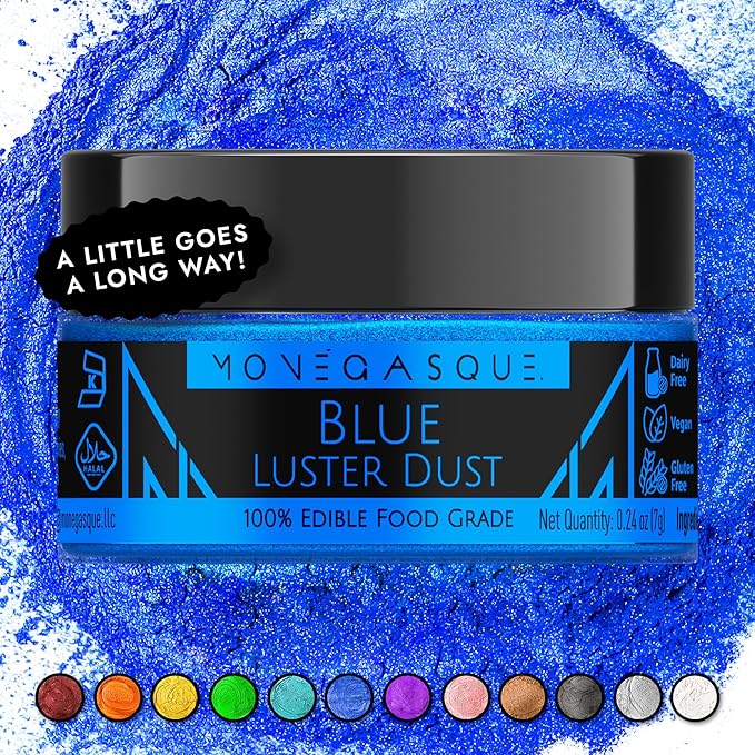 MONÉGASQUE Blue Edible Glitter for Drinks 7g – Edible Glitter for Cakes - Blue Luster Dust for Drinks, Cocktail, Cake, & Strawberries - Drink, Food Decorations, & Cake Decorations Spray Sparkles