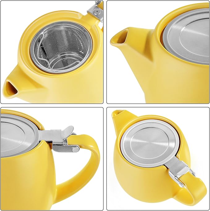 Tealyra - Pluto Porcelain Small Teapot Yellow - 18.2-ounce (1-2 cups) - Matte Finish - Stainless Steel Lid and Extra-Fine Infuser To Brew Loose Leaf Tea - 540ml