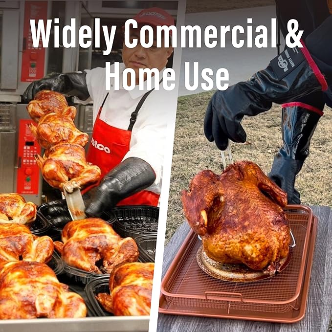 RAPICCA 932°F Heat Resistant BBQ Grill Gloves: Oil Resistant Waterproof for Smoking Grilling Cooking Barbecue Deep Frying Turkey Rotisserie Handling Hot Greacy Meat Stocking Stuffers - Long Sleeve