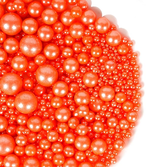 Kasvan Orange Pearl Sugar Sprinkles - Edible Candy Pearls 130g/4.58 Oz, Mix Size, Baking Cake Decorations, Ice Cream Toppings and Cookie Decorating, Wedding Party Chirstmas Supplies