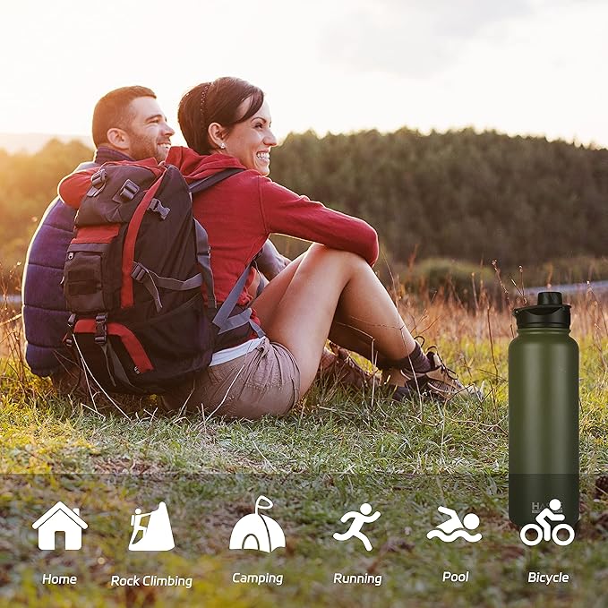HASLE OUTFITTERS 40oz Stainless Steel Water Bottle, Vacuum Insulated Double Walled Leak Proof Sports Water Bottle with 2 Lids (Straw and Spout Lid) Thermo Mug Keep Cold and Hot(Army Green,1)