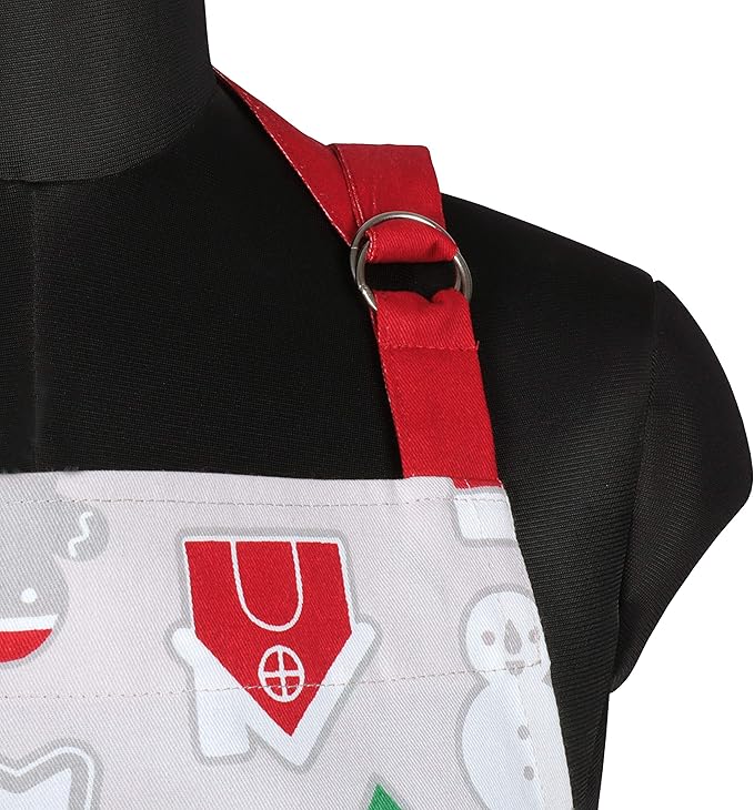 AMOUR INFINI Cotton Aprons for Women with Pocket, Adjustable Strap & Waist Ties - Washable Aprons for Baking, Cooking, Gardening (27.5 x 33 Inches - Christmas Fun)