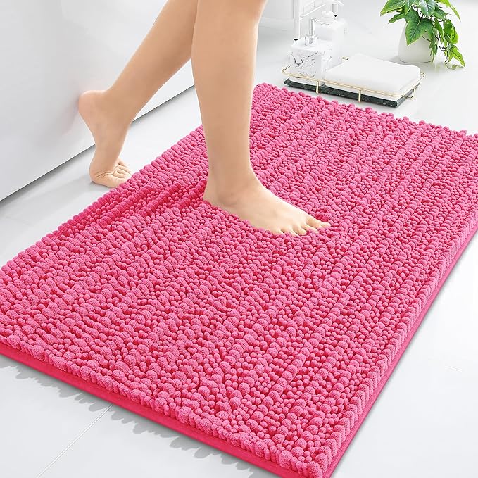 Arotive Luxury Chenille Bathroom Rug Mat, Extra Soft Thick Absorbent Shaggy Bath Rugs, Non-Slip Machine Wash Dry, Plush Bath Mats for Bathroom, Shower and Tub, 30x17, Deep Pink