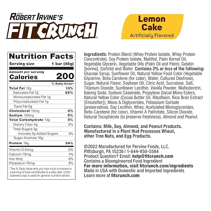 FITCRUNCH Snack Size Protein Bars, 6-Layer Baked Bar, 3g of Sugar & Soft Cake Core (9 Bars, Lemon Cake)