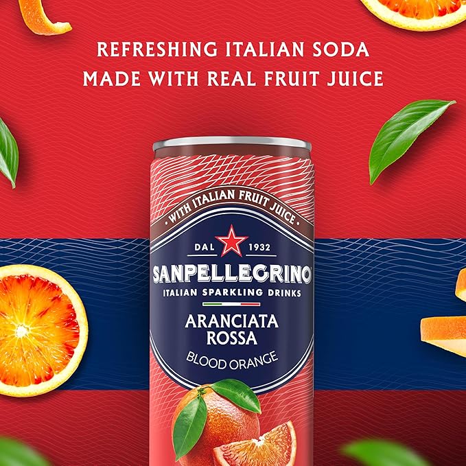 Sanpellegrino Italian Sparkling Drink Aranciata Rossa, Sparkling Orange And Blood Orange Beverage, 24 Pack Of Cans