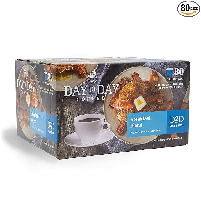 Day To Day Breakfast Blend Medium Roast Single Serve Coffee Pods, 80-Count for K-Cup Keurig Brewers