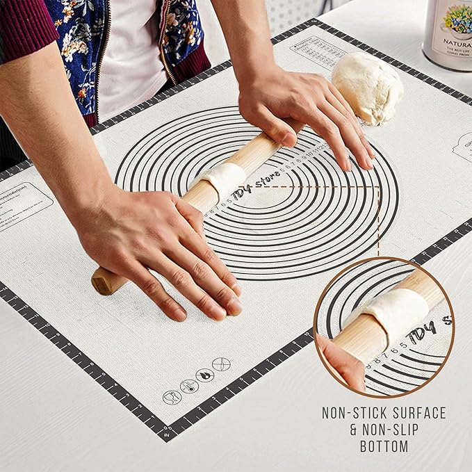 26 * 16 inches Black, Non-Slip Silicone Baking Sheets - Baking Mat with 0.7mm Thickness - Non-Stick Pastry & Cookie Mat for Kitchen Counter for Rolling Out Dough with Measurements.