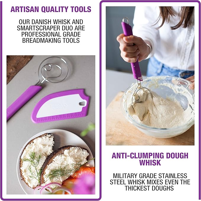 Artisan Bread Whisk and Bench Scraper Duo - Essential Dough Mixer Tools - Sourdough Bread Baking Supplies