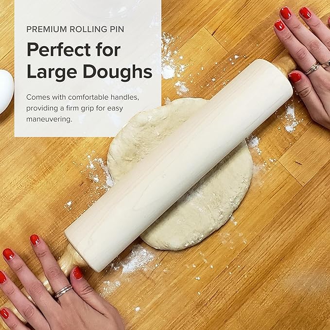 Frieling Crafted in the USA Maple Rolling Pin with Handles - Classic Rolling Pin for Baking - 2.4 x 12-Inch Barrel - Dough Roller