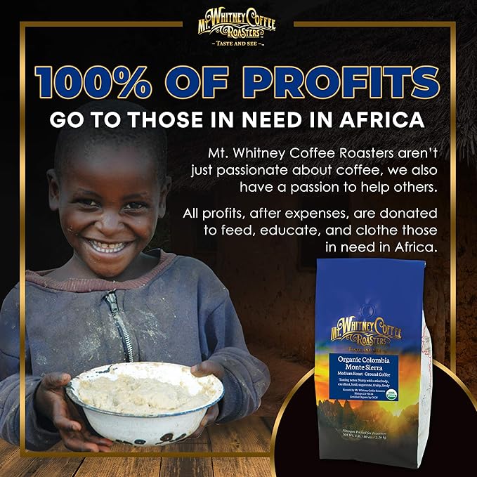 Mt. Whitney Colombia Monte Sierra Organic,Single origin, Medium Dark Roast, Smooth Full Flavored, low Acid Coffee (Ground, 5 Lb)