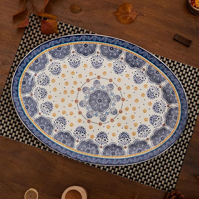 Bico Blue Talavera Ceramic 16 inch Oval Platter, Microwave & Dishwasher Safe