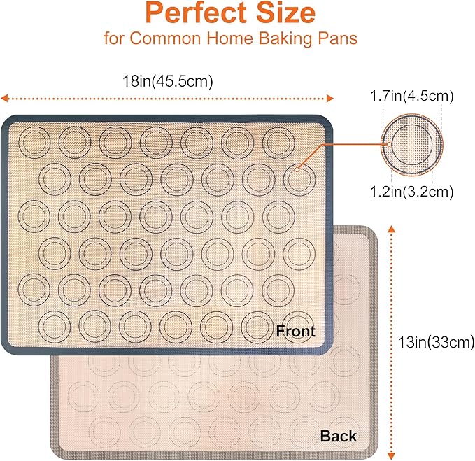HOOMIL Macaron Silicone Baking Mats 2-Pack, 18" x 13" Commercial Half Sheet Size Macaron Silicone Mat, Non-Stick, Reusable, Food Safe Baking Mat - Brown+Gray