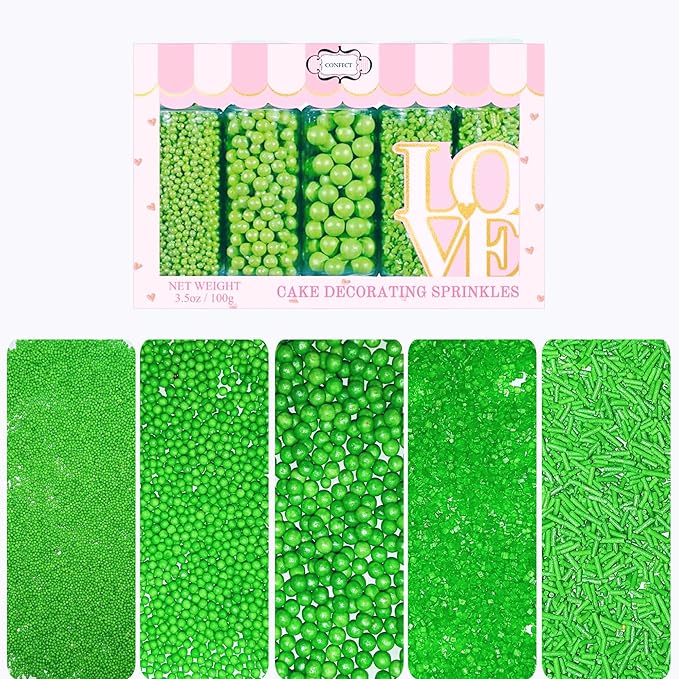 Confect Christmas Sprinkles for Cakes & Cupcakes – Party in Park Pea Green Sprinkles – Edible Celebration Mix with Dragees, Jimmies & Sparkling Sugar – Holiday Baking Decoration – Vegan, Gluten-Free, Nut-Free, Soy-Free, Dairy-Free , Handcrafted Sprinkl...