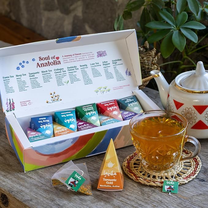 Lazika Tea Variety Pack with Lovely Presentation Box Pack of 2, Black, Green and Herbal Tea Sampler Gift Set, 10+10 Counts, Premium Collection with Pyramid Infuser Bag