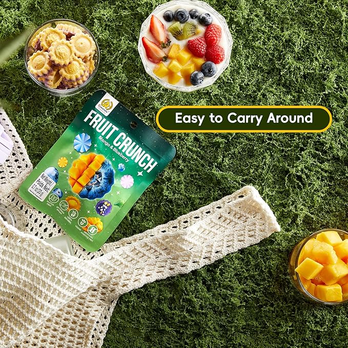 SUNGIVEN Freeze Dried Fruit Crisps Crunch Mango & Blueberry 6 Packs Gluten Free Made with Fruit Vegan Healthy Snacks Ready to Eat for Yogurt Dessert