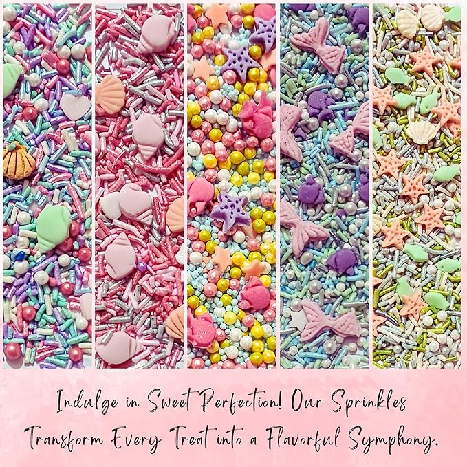 Confect Ocean-Themed Sprinkles Set – 5 Assorted Pastel Edible Sea Shell, Mermaid, starfishes & fish Sprinkle Mixes for Cake, Cupcake & Cookie Decorating –Ocean-Themed Baking Decorations- Vegan, Gluten-Free, Nut-Free, Soy-Free, Dairy-Free, Palm Oil-Free...