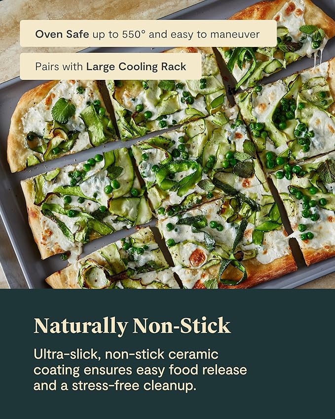 Caraway Non-Stick Ceramic Large Baking Sheet Duo - Naturally Slick Ceramic Coating - Non-Toxic, PTFE & PFOA Free - Perfect for Baking, Roasting, and More - Large (18" x 13") - Marigold