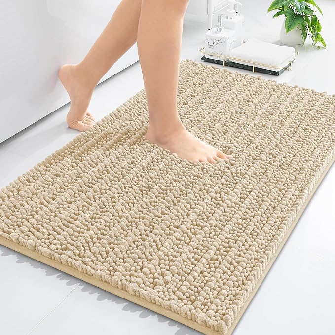 Arotive Luxury Chenille Bathroom Rug Mat, Extra Soft Thick Absorbent Shaggy Bath Rugs, Non-Slip Machine Wash Dry, Plush Bath Mats for Bathroom, Shower and Tub, 36x24, Cream Beige