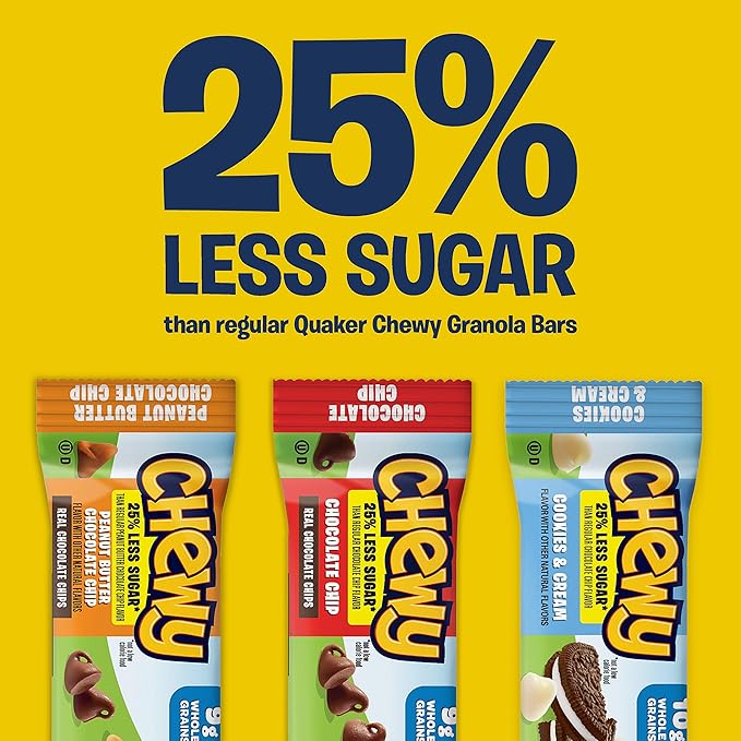 Quaker Chewy Lower Sugar Granola Bars, Chocolate Chip, 58 Count