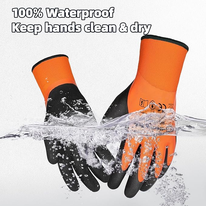 Schwer 2 Pairs Waterproof Work Gloves for Men and Women CR3306, Gardening Gloves with Double Latex Coated, Non-slip Working Gloves for Garden, Outdoor Construction, Car and Fish Cleaning, M