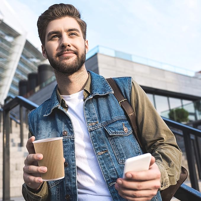 NYHI 150 4 oz Ripple Kraft Paper Cups Brown Hot Cold Cups 3 Layer Rippled Small Insulated Disposable Coffee Cups Perfect for Cappuccino Hot Cocoa or Iced Drinks