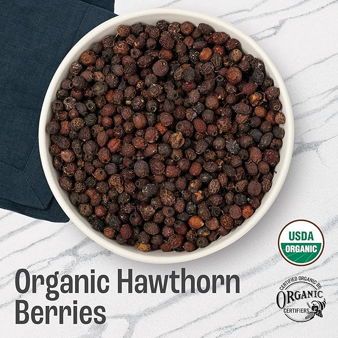 J Mac Botanicals, Organic Dried Hawthorn Berries Whole (4 oz) Hawthorn berry from Eastern Europe, certified Organic hawthorn berry tea, Hawthorne berries bulk resealable bag, Dried Hawthorn berries