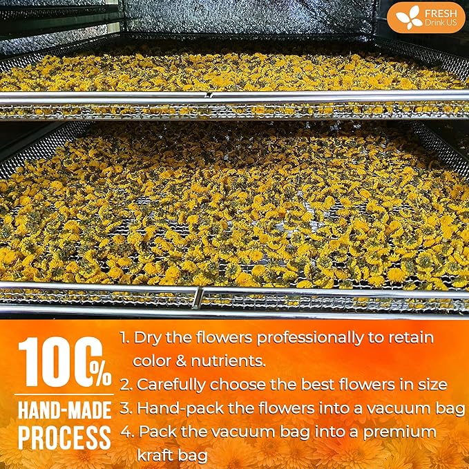 FreshDrinkUS, Premium 8oz Chrysanthemum Flowers, 100% Natural & Pure Chrysanthemum Flower Dried, Chrysanthemum Herbal Tea, No Additives, No Caffeine, Vegan