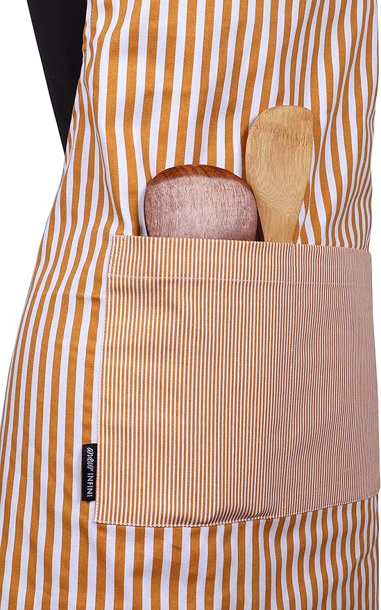 AMOUR INFINI Cotton Aprons for Women with Pockets Adjustable Strap and Waist Ties Reusable Printed Aprons for Baking, Cooking, Gardening (27.5 x 33 Inches - Yellow)