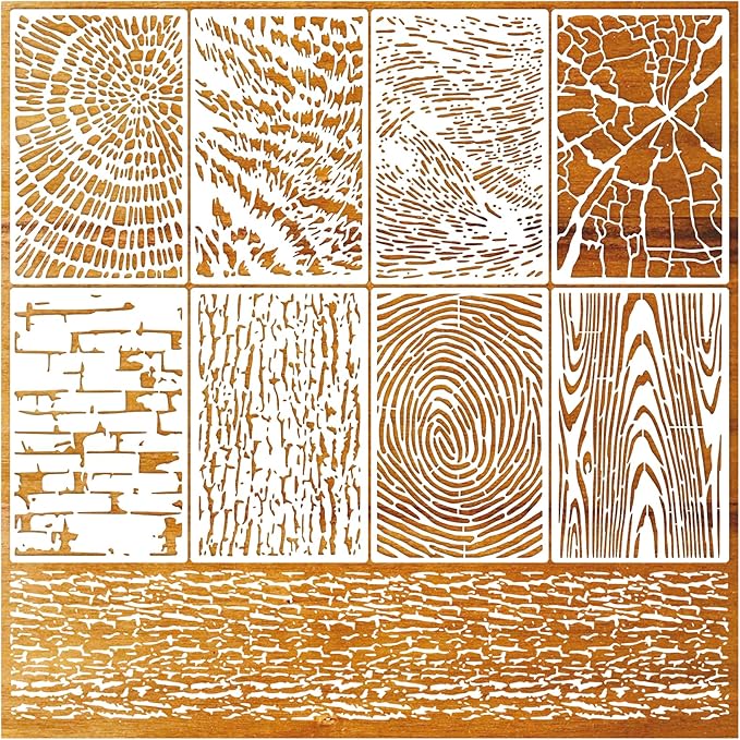 8 Pieces Abstract Geometry Texture Brick Stencils for Painting Wood Grain Mixed Crackle Marble Stencils Spray Paint Layering Stencil Templates for Furniture DIY Craft
