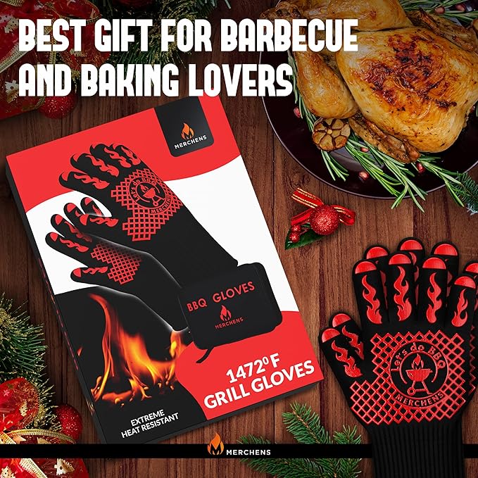 Pro-Series BBQ Gloves - Heat Resistant Grill, Grilling, and Oven Gloves for Culinary Experts - Extreme Fireproof Protection, Silicone Grip, Extra Long Mitts - Indoor & Outdoor - with Protective case