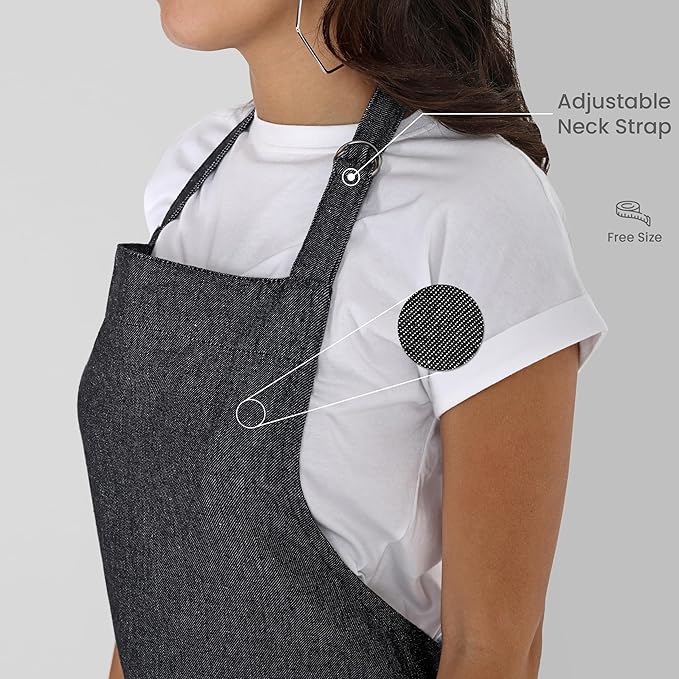 Chef Apron, Recycled Cotton Kitchen Apron with an Adjustable Neck with Long Ties, for cooking, baking